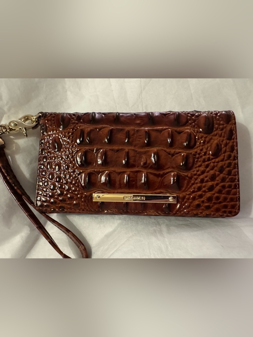 Brahmin Debra Pecan Brown Melbourne Leather Wristlet—Like New!